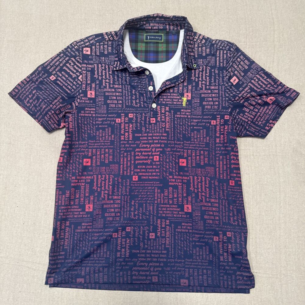 William Murray Golf Polo Shirt Blue With Pink Quotes Size Medium